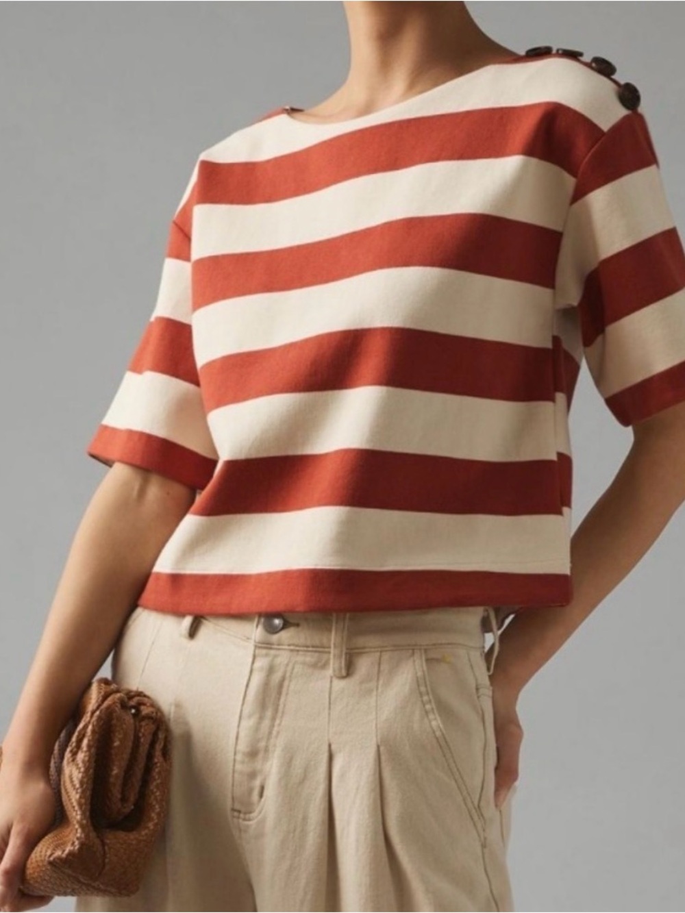 Sunday in Brooklyn Rust and Cream Striped Short-Sleeve Top